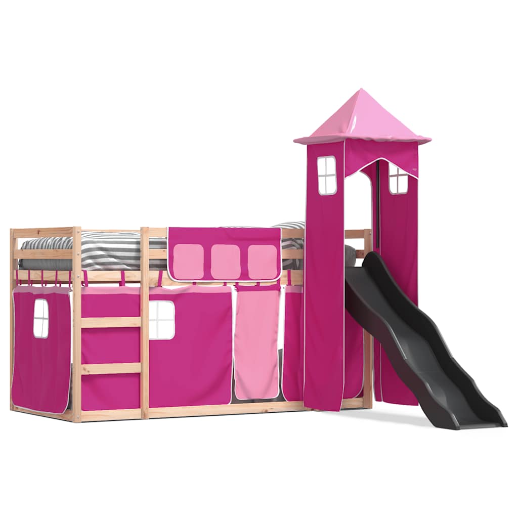 Lit superposé sans matelas avec toboggan et rideaux 80x200 cm - XIOS