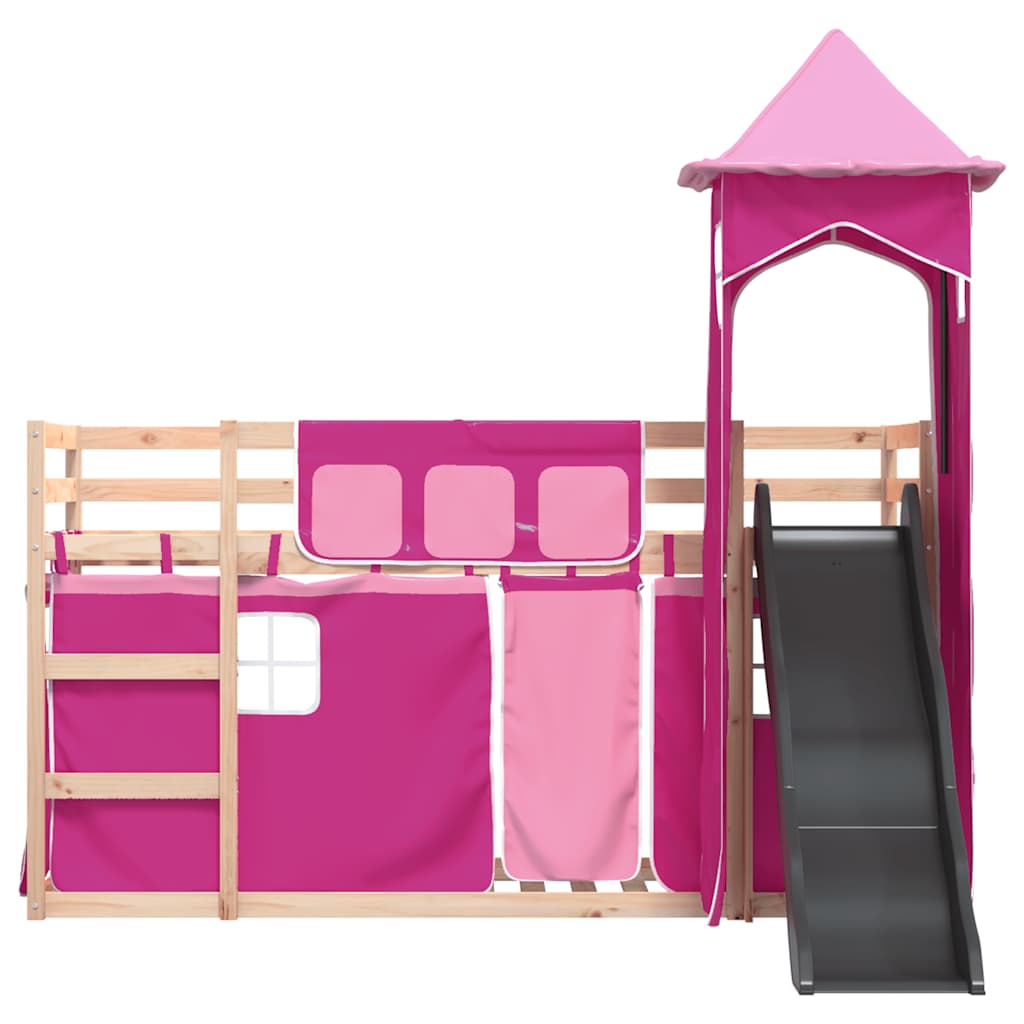 Lit superposé sans matelas avec toboggan et rideaux 80x200 cm - XIOS