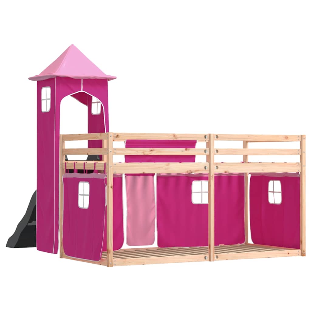 Lit superposé sans matelas avec toboggan et rideaux 80x200 cm - XIOS