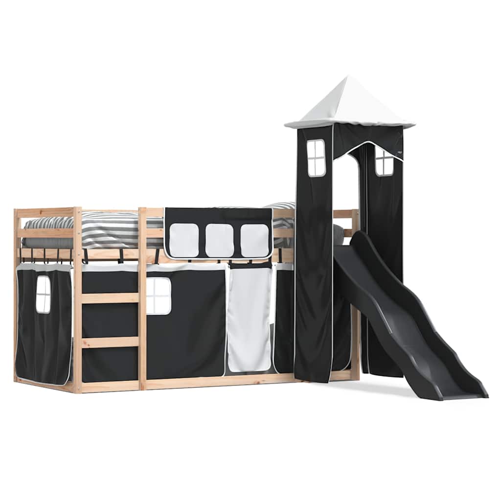 Lit superposé sans matelas avec toboggan blanc noir 90x190 cm - XIOS
