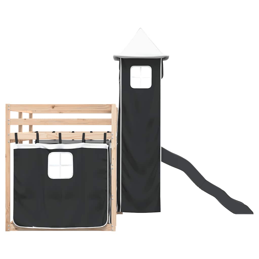 Lit superposé sans matelas avec toboggan blanc noir 90x190 cm - XIOS