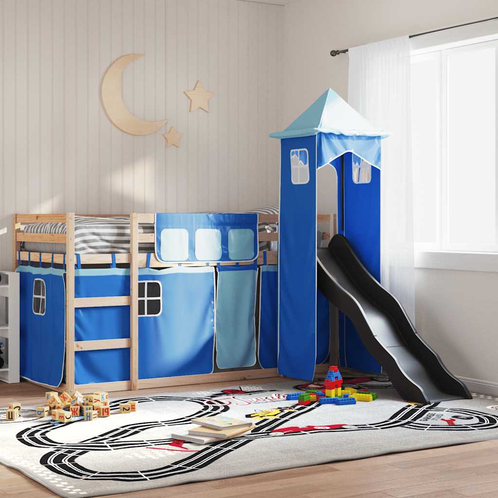 Lit superposé sans matelas avec toboggan et rideaux 90x190 cm - XIOS