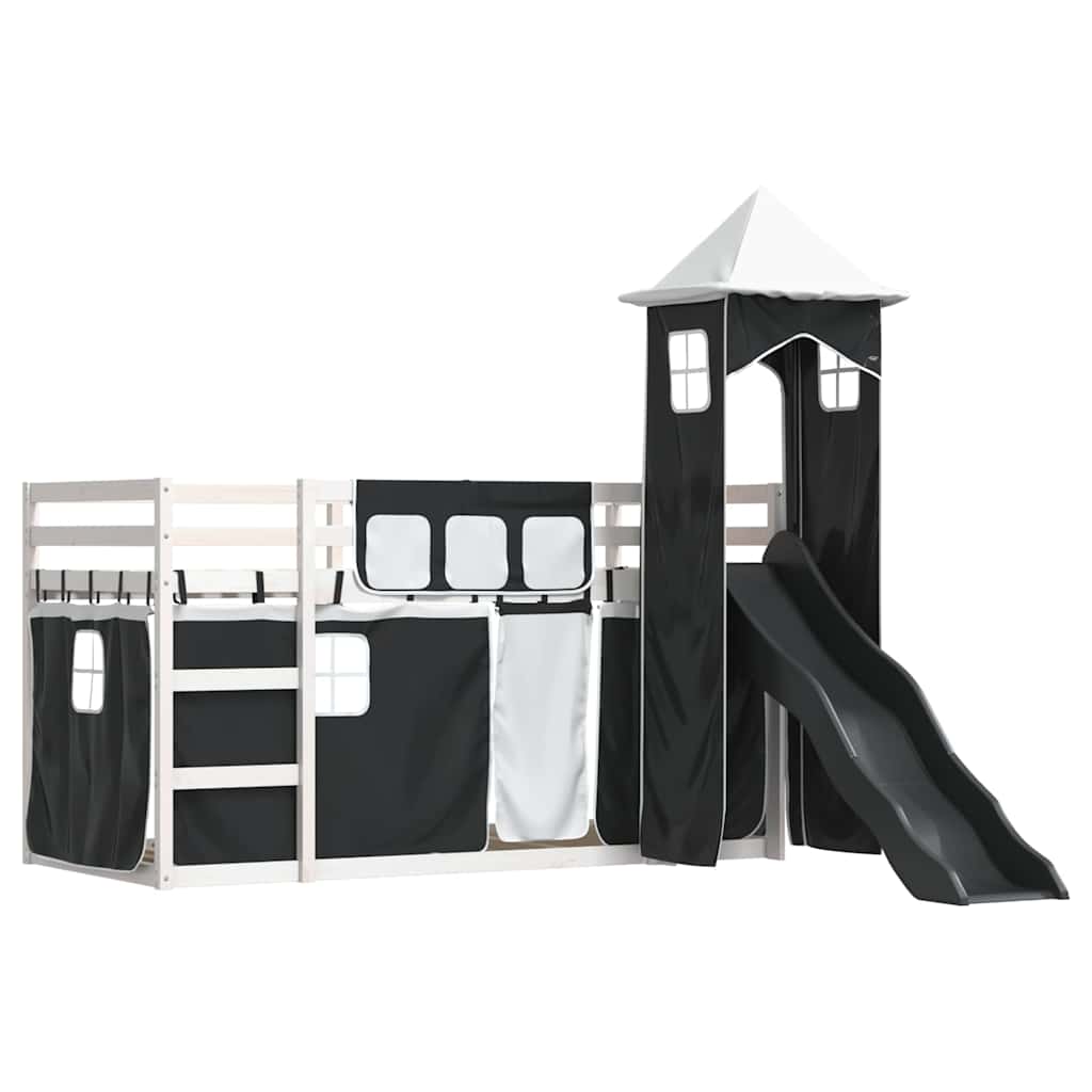 Lit superposé sans matelas avec toboggan blanc noir 90x190 cm - XIOS