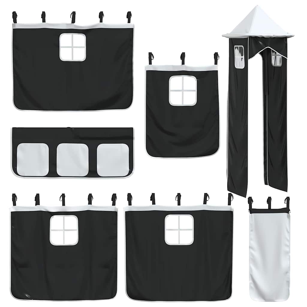 Lit superposé sans matelas avec toboggan blanc noir 90x190 cm - XIOS