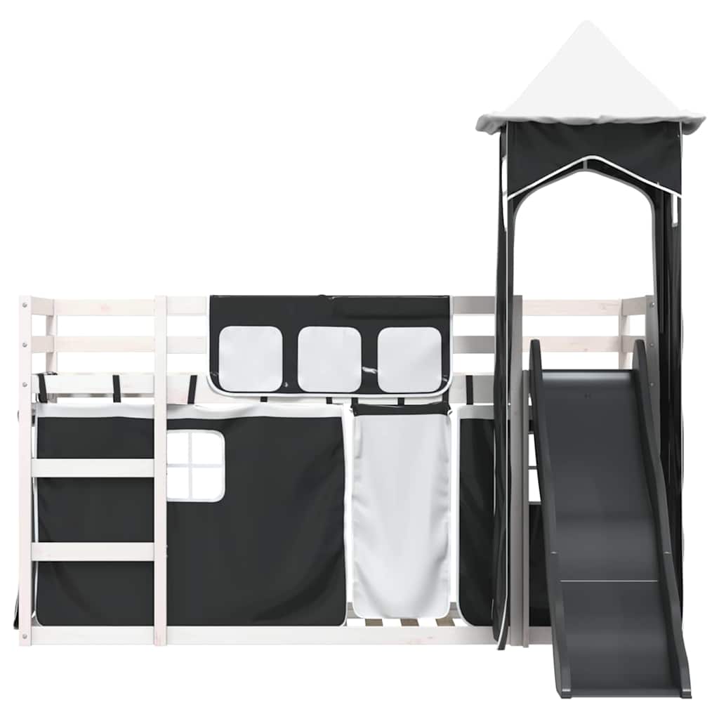 Lit superposé sans matelas avec toboggan blanc noir 90x190 cm - XIOS