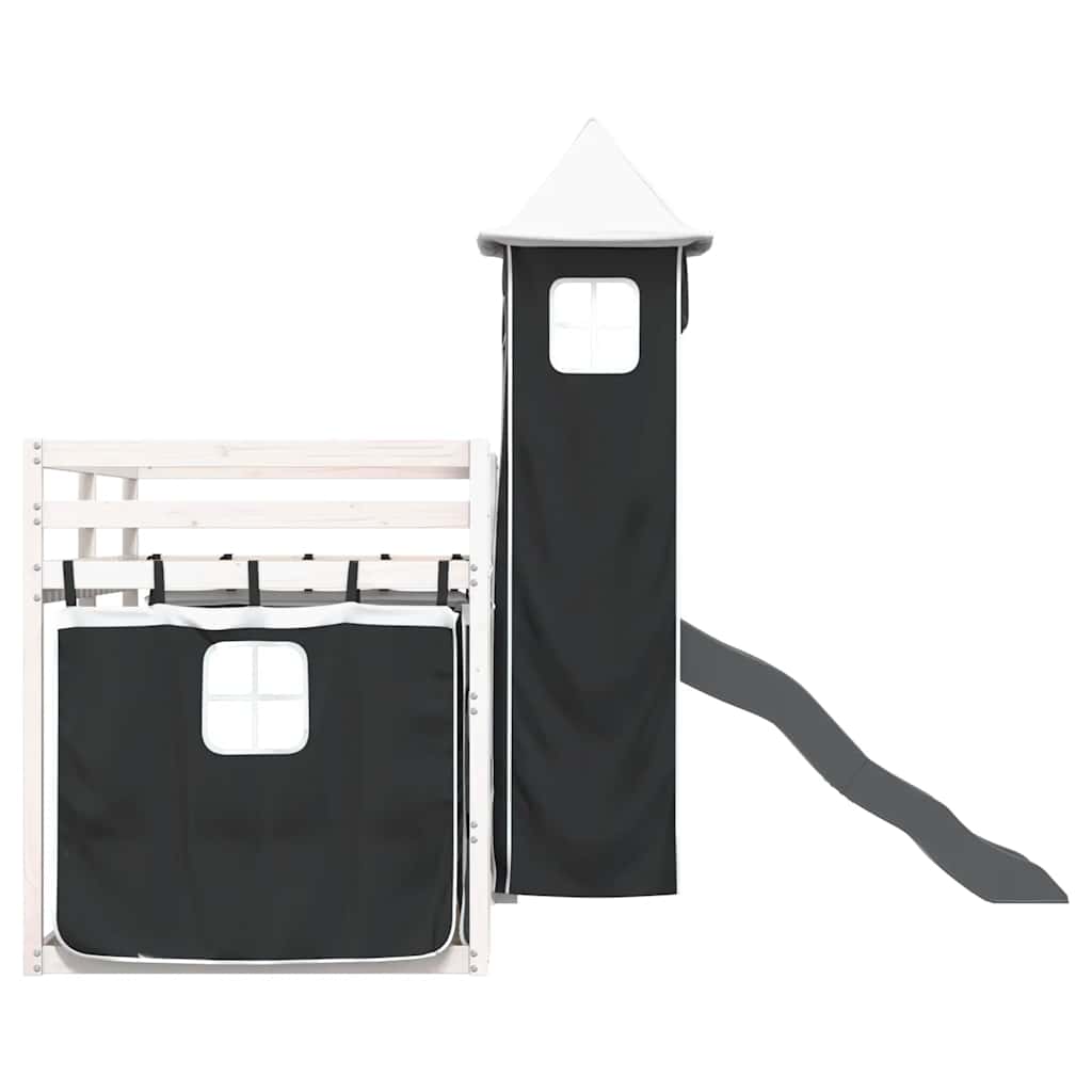Lit superposé sans matelas avec toboggan blanc noir 90x190 cm - XIOS