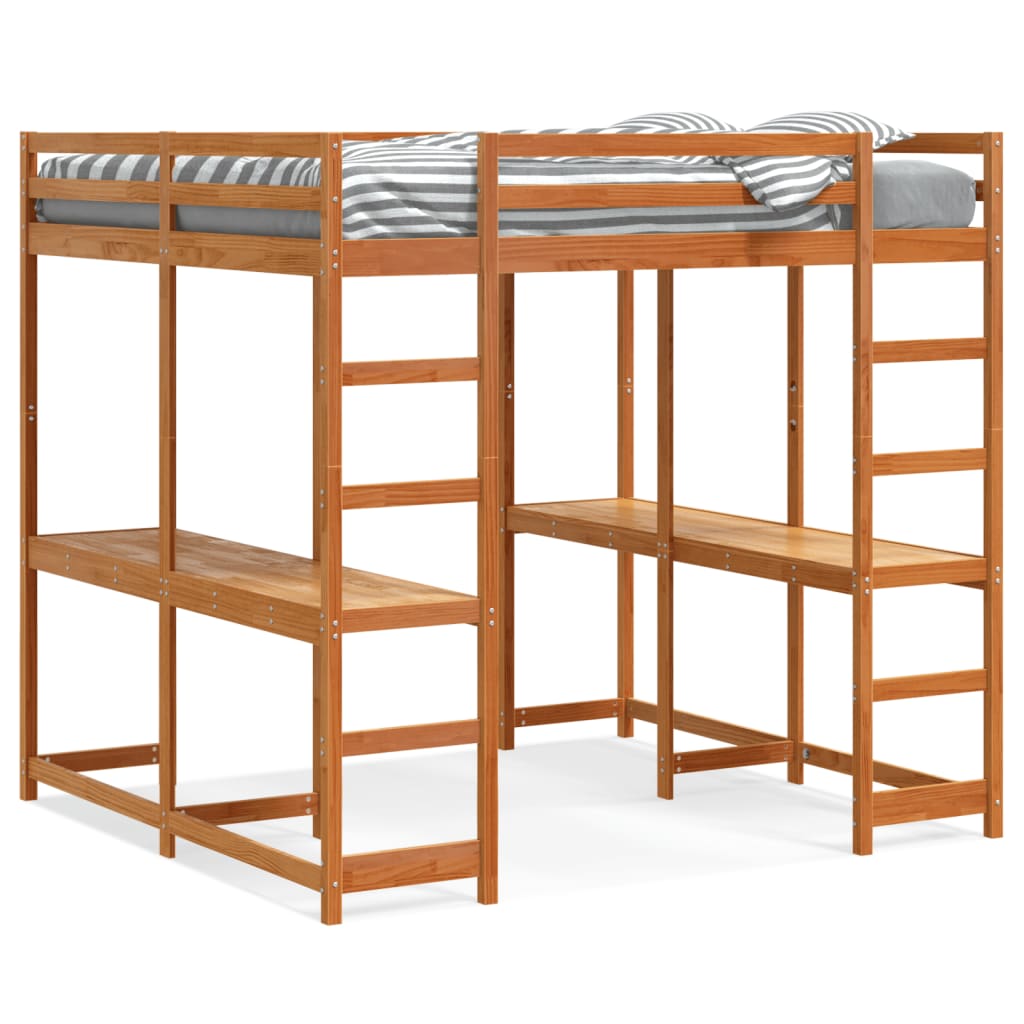 Lit superposé et bureau et échelle 160x200cm bois de pin massif - XIOS