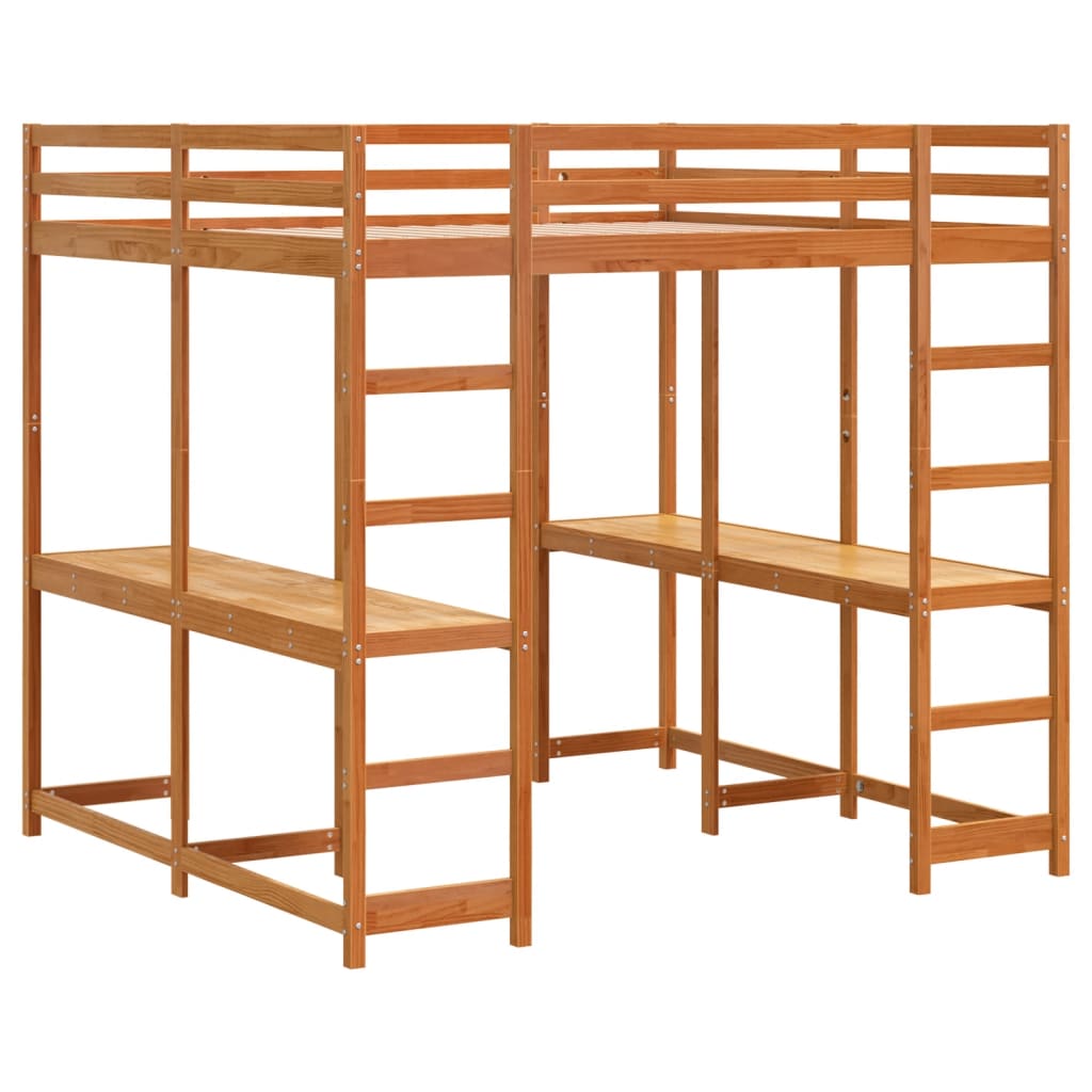 Lit superposé et bureau et échelle 160x200cm bois de pin massif - XIOS