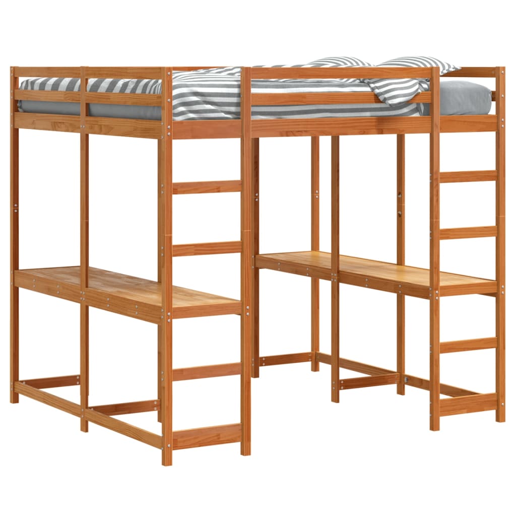 Lit superposé et bureau et échelle 160x200cm bois de pin massif - XIOS