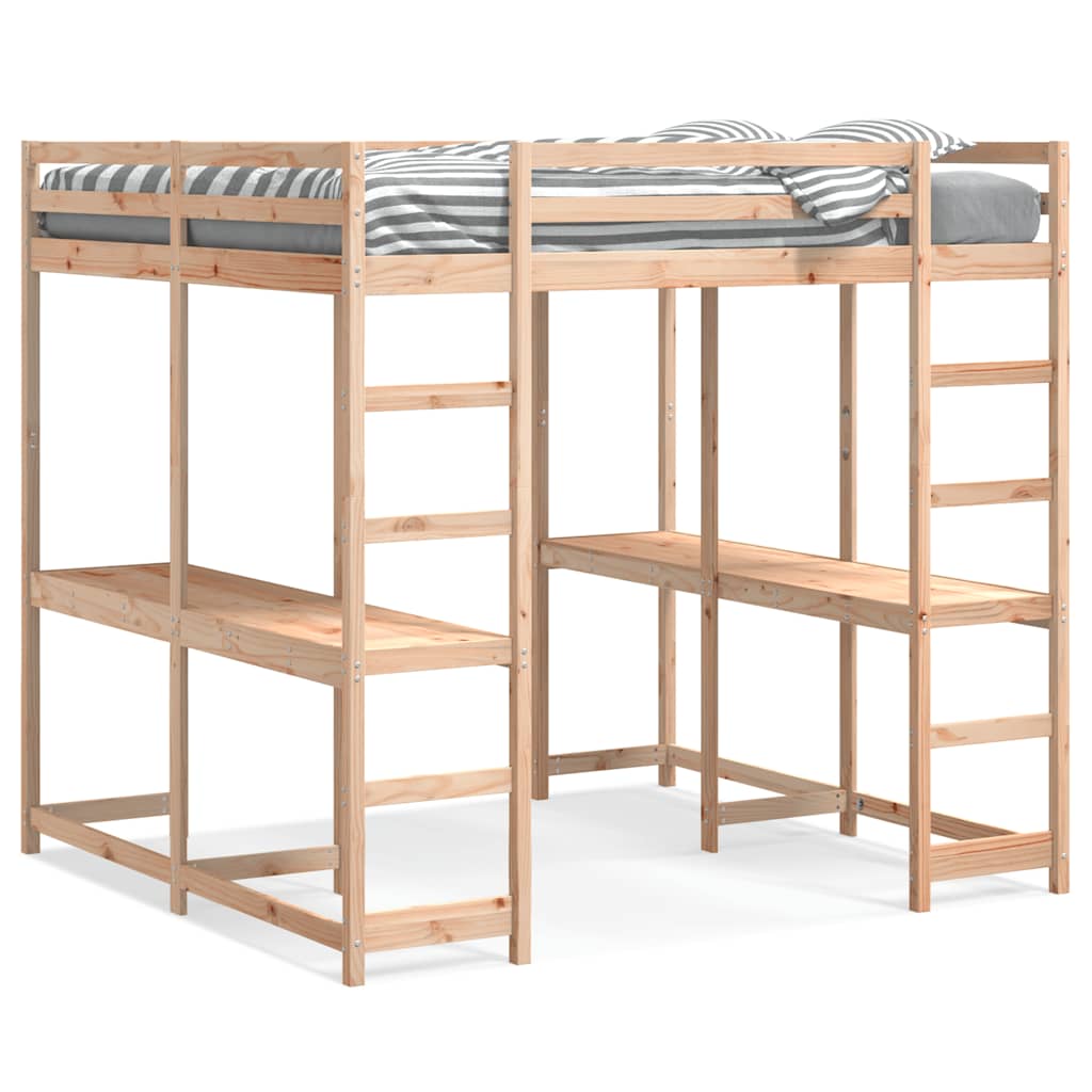 Lit superposé et bureau et échelle 140x200cm bois de pin massif - XIOS