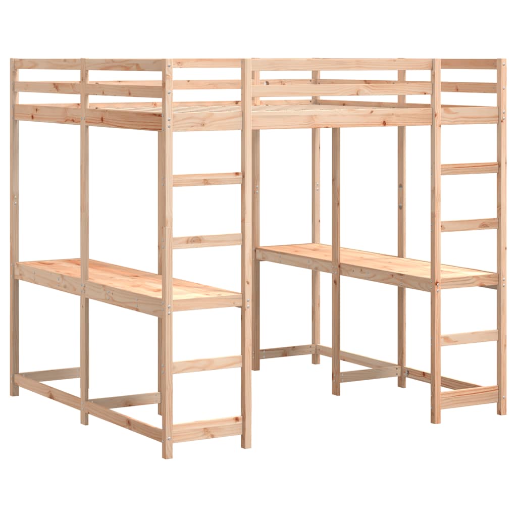 Lit superposé et bureau et échelle 140x200cm bois de pin massif - XIOS