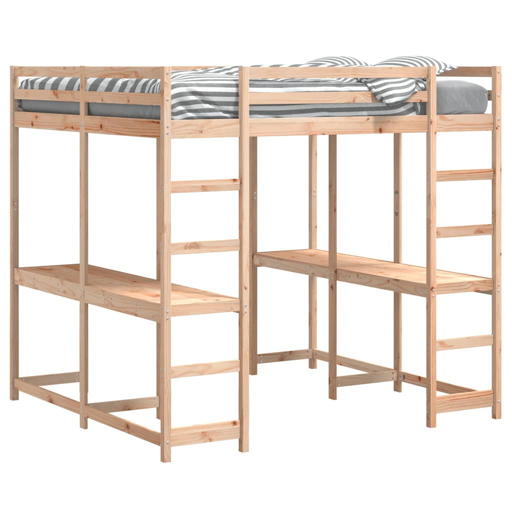 Lit superposé et bureau et échelle 140x200cm bois de pin massif - XIOS