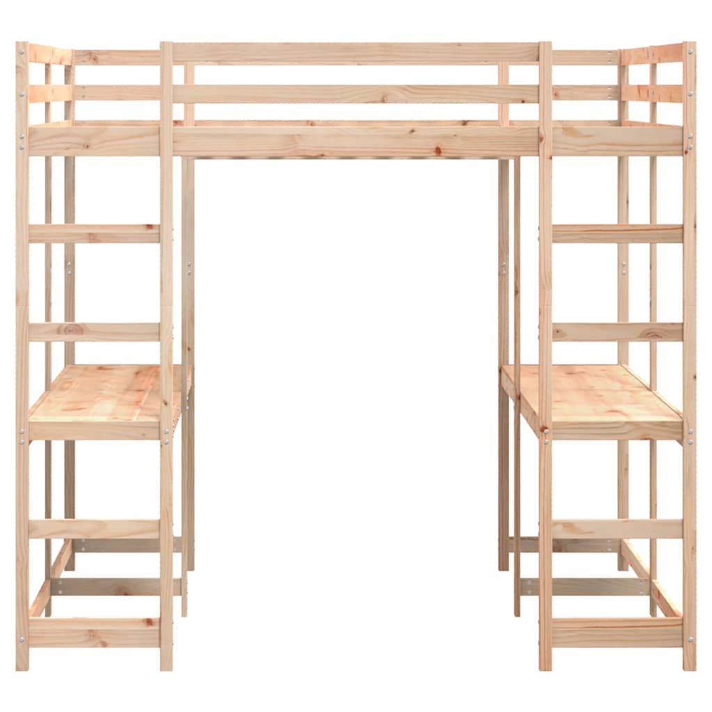 Lit superposé et bureau et échelle 140x200cm bois de pin massif - XIOS