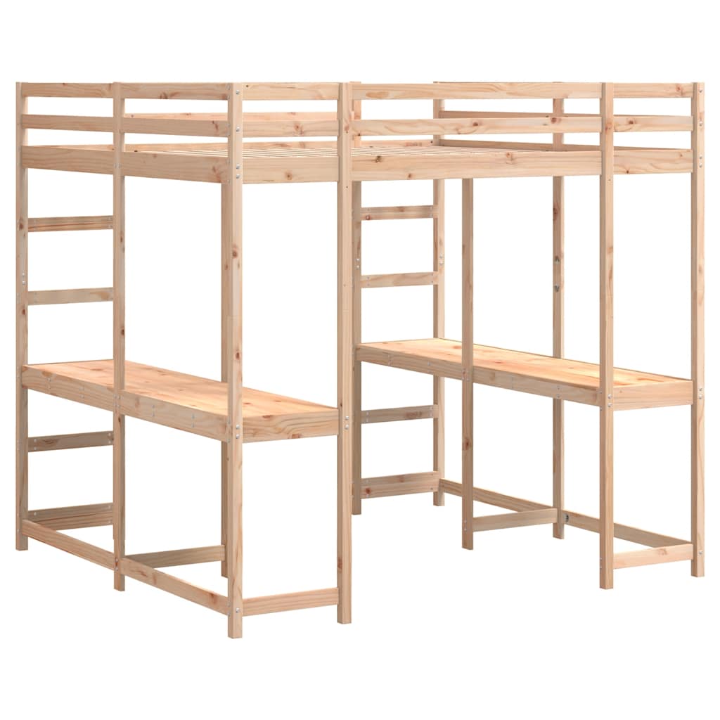 Lit superposé et bureau et échelle 140x200cm bois de pin massif - XIOS