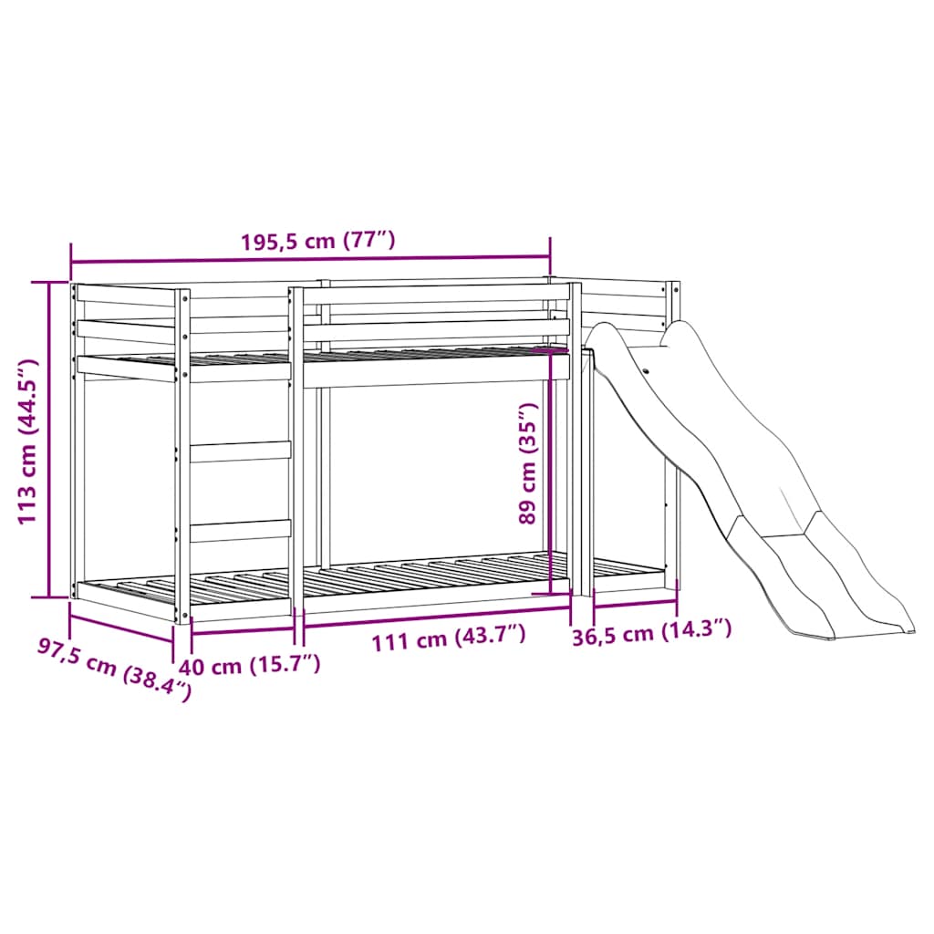 Lit superposé avec toboggan et échelle sans matelas 90x190 cm - XIOS