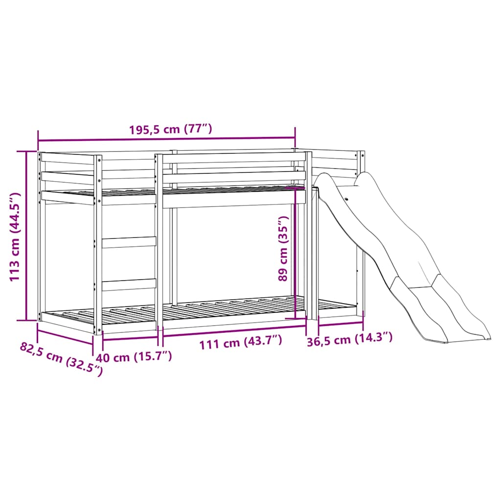 Lit superposé avec toboggan et échelle sans matelas 75x190 cm - XIOS