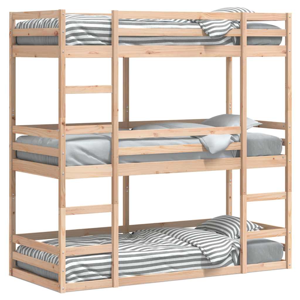 Lit superposé triple sans matelas 80x200 cm bois de pin massif - XIOS