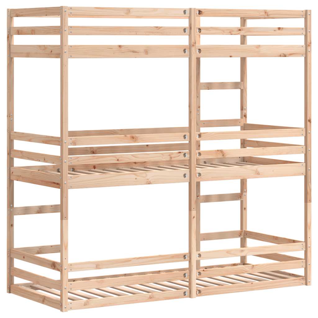 Lit superposé triple sans matelas 80x200 cm bois de pin massif - XIOS