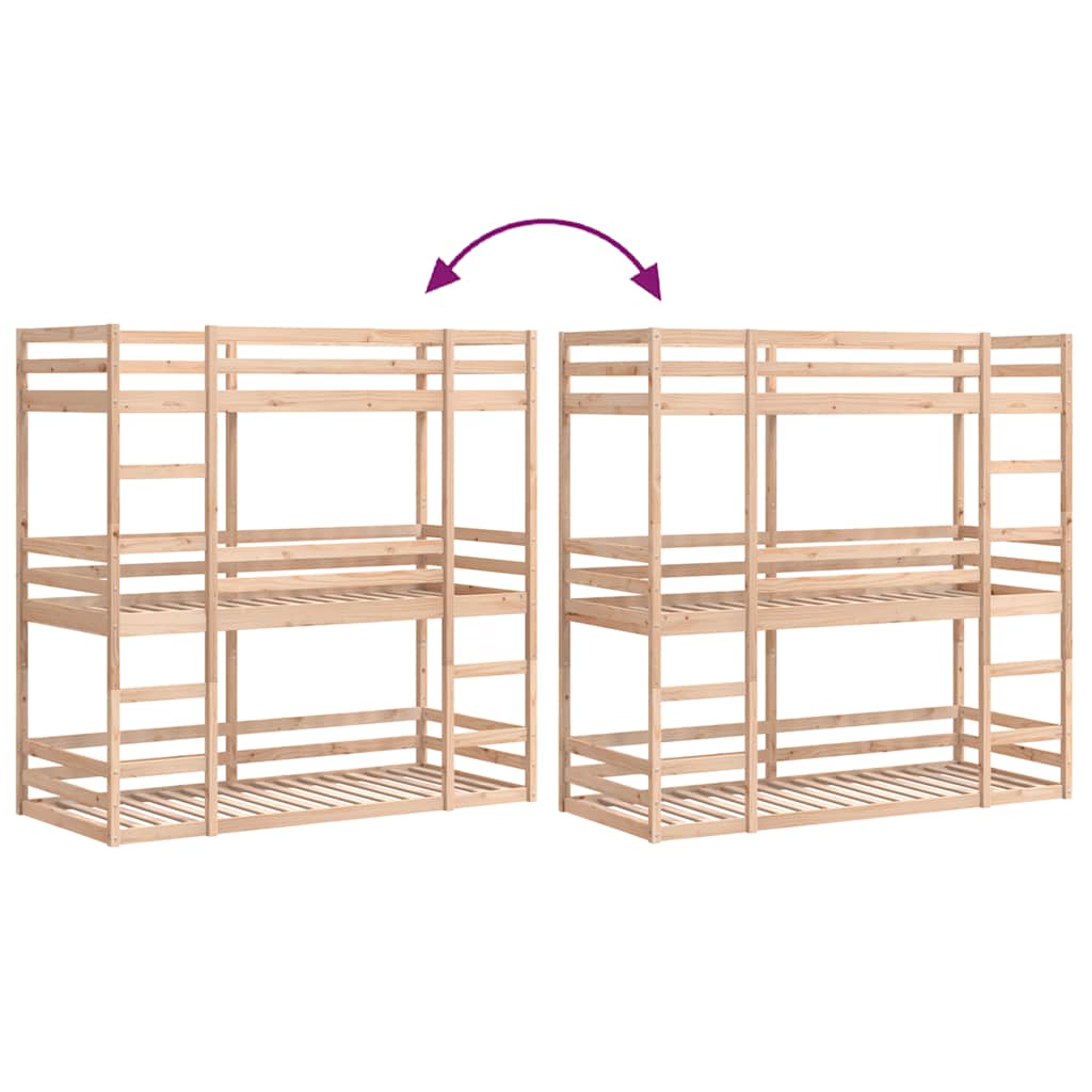 Lit superposé triple sans matelas 80x200 cm bois de pin massif - XIOS