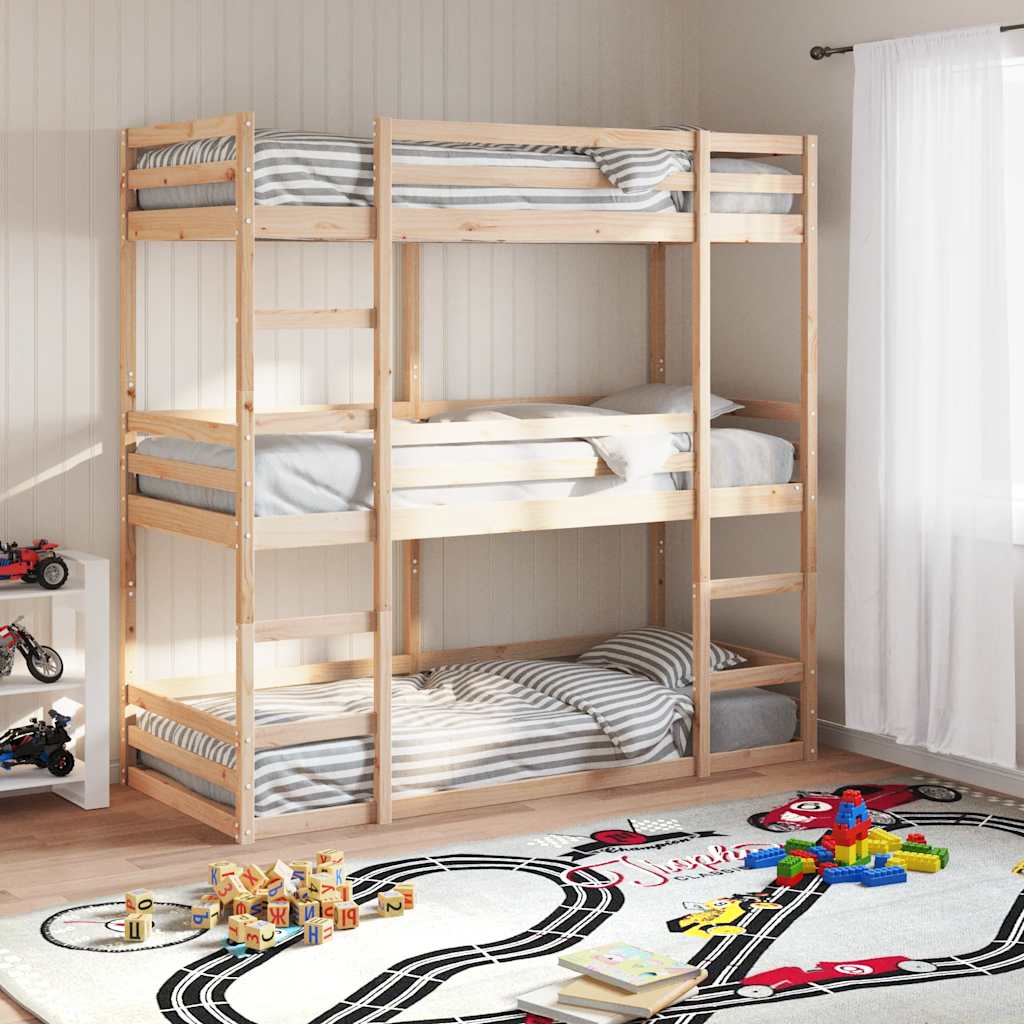 Lit superposé triple sans matelas 80x200 cm bois de pin massif - XIOS