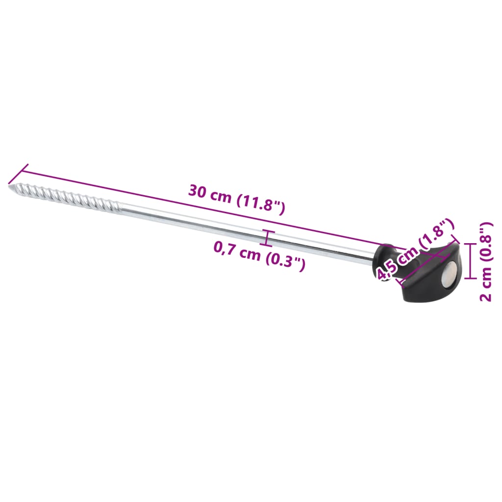 Piquets de tente 24 pcs 30 cm Ø7 mm acier galvanisé Accessoires de tente vidaXL
