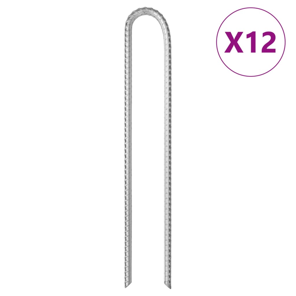 Piquets de tente 12pcs en forme de U 37cm Ø10mm acier galvanisé Accessoires de tente vidaXL