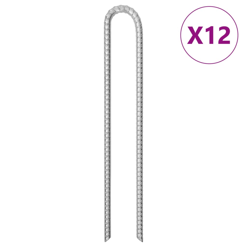 Piquets de tente 12pcs forme de U 41,5 cm Ø12mm acier galvanisé Accessoires de tente vidaXL