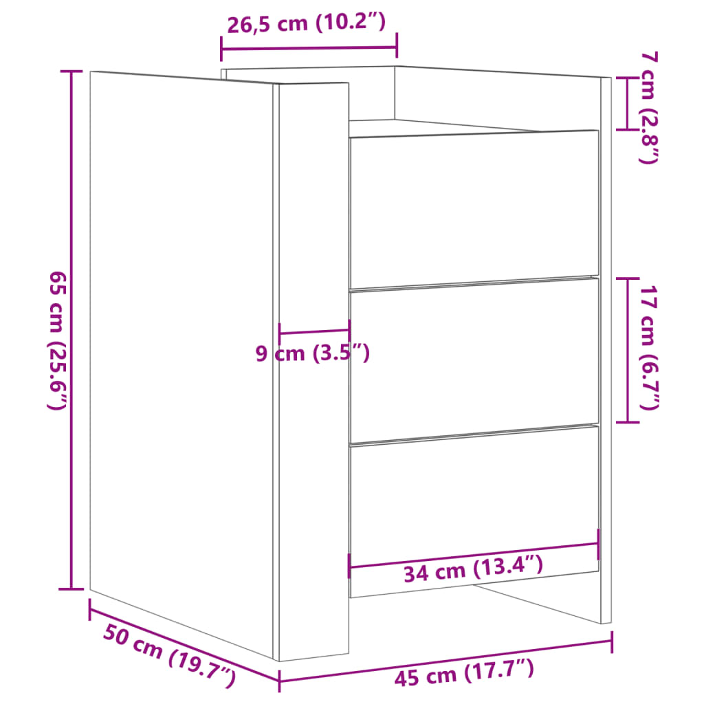 Table de chevet gris béton 45x50x65 cm bois d'ingénierie - XIOS