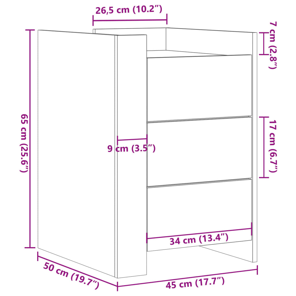 Table de chevet sonoma gris 45x50x65 cm bois d'ingénierie - XIOS