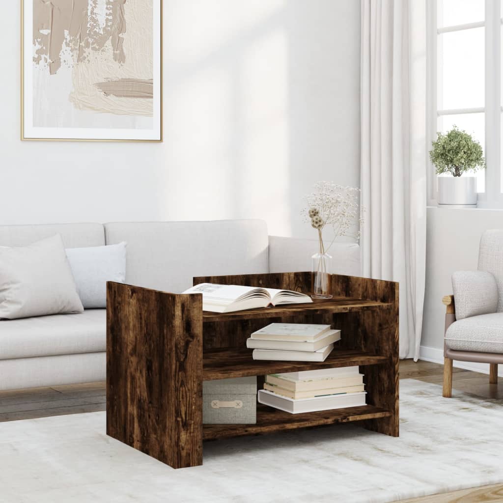 Table basse chêne fumé 80x50x50 cm bois d'ingénierie XIOS
