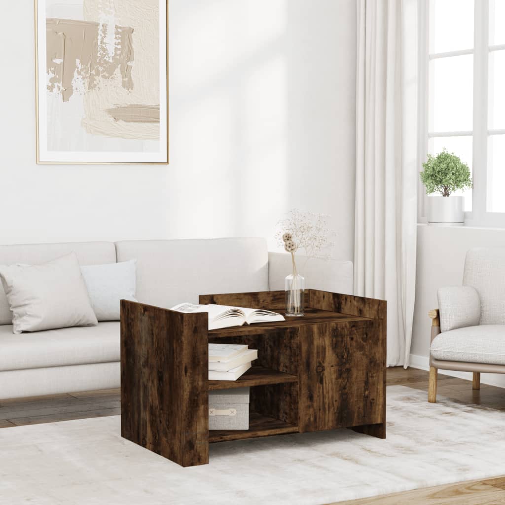 Table basse chêne fumé 80x50x50 cm bois d'ingénierie XIOS