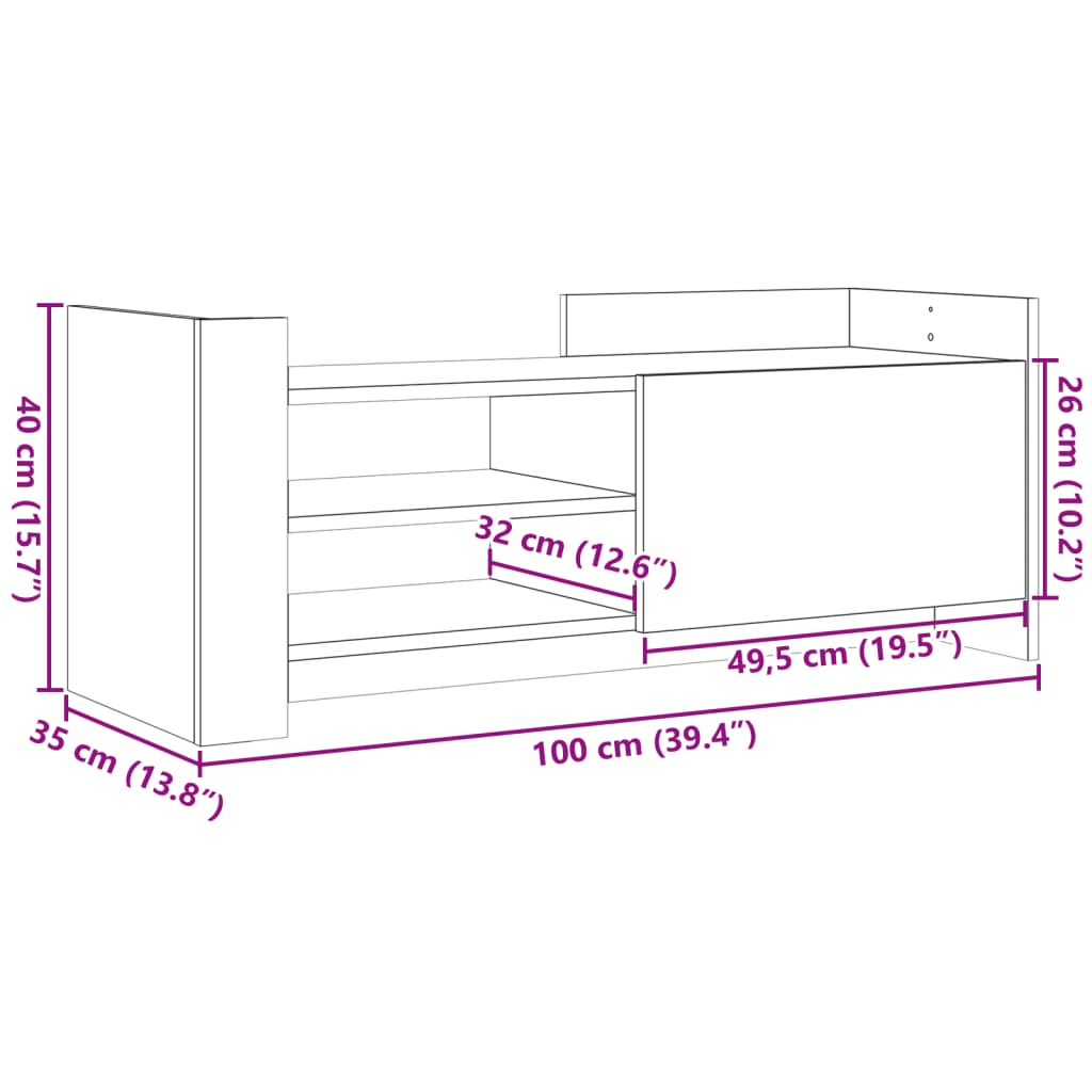 Meuble TV Chêne fumé 100x35x40 cm Bois d'ingénierie - XIOS
