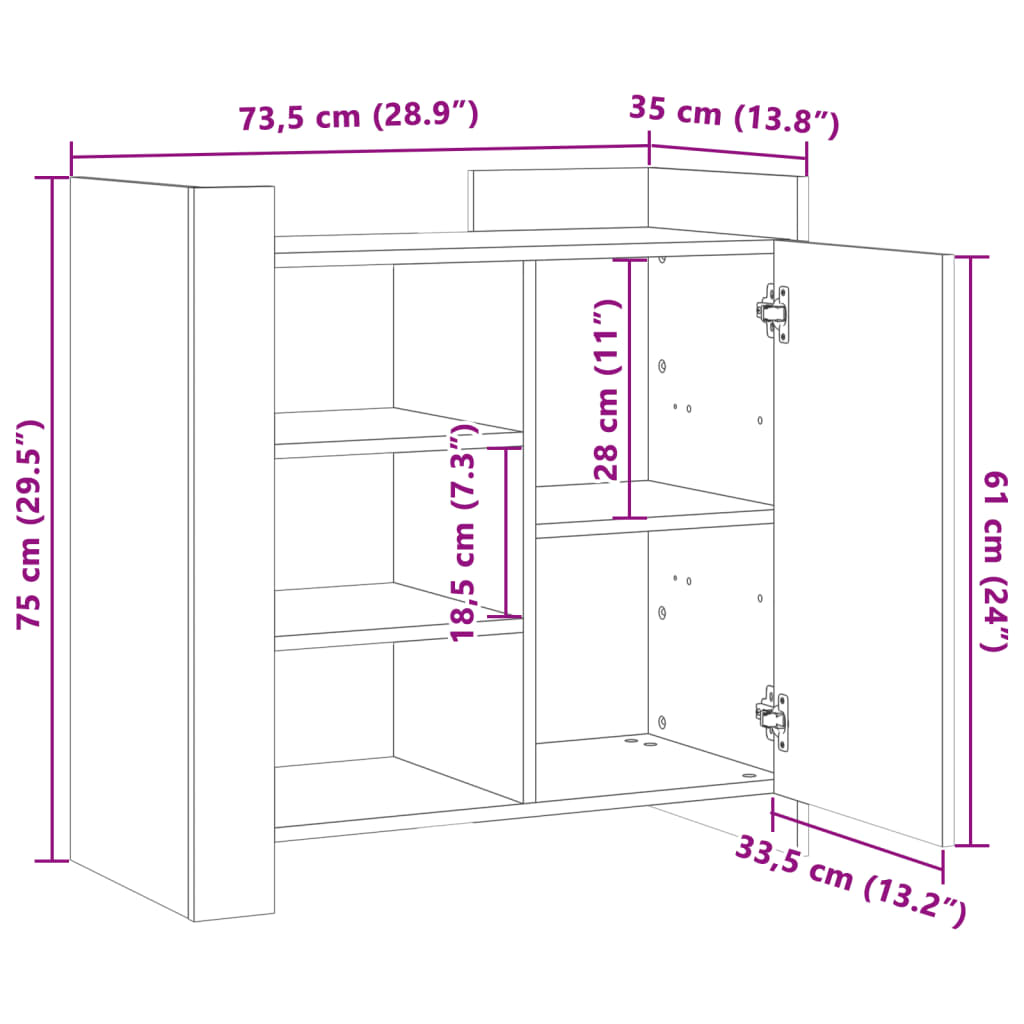 Buffet gris béton 73,5x35x75 cm bois d'ingénierie - XIOS