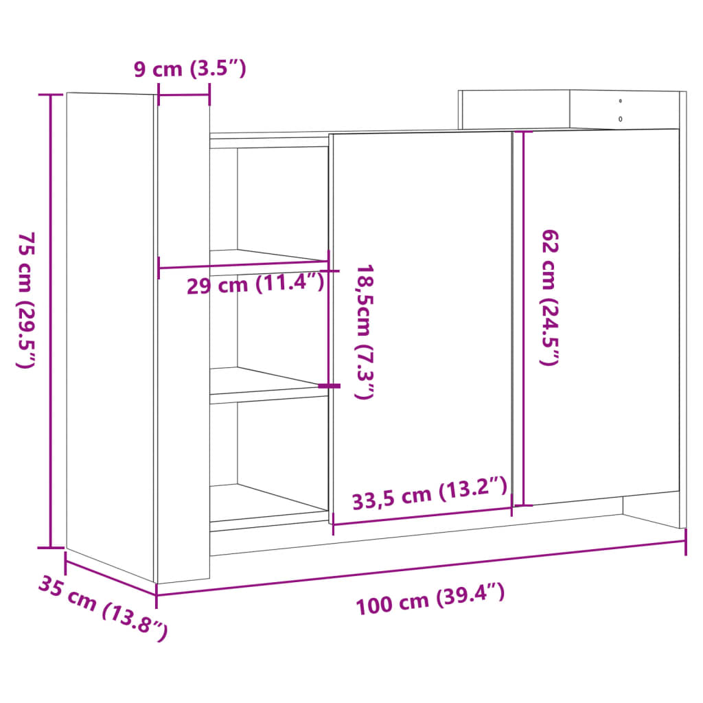 Buffet chêne fumé 100x35x75 cm bois d'ingénierie