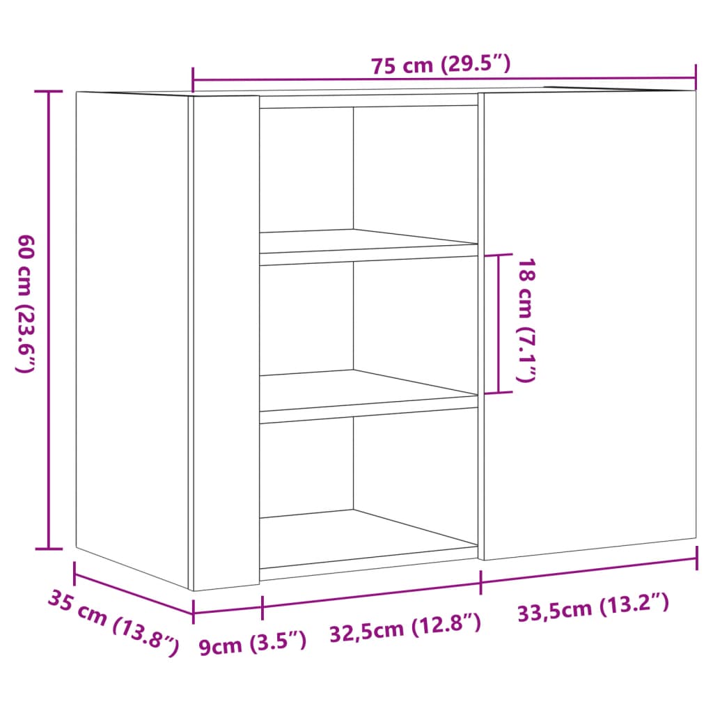 Armoire murale chêne fumé 75x35x60 cm bois d'ingénierie - XIOS