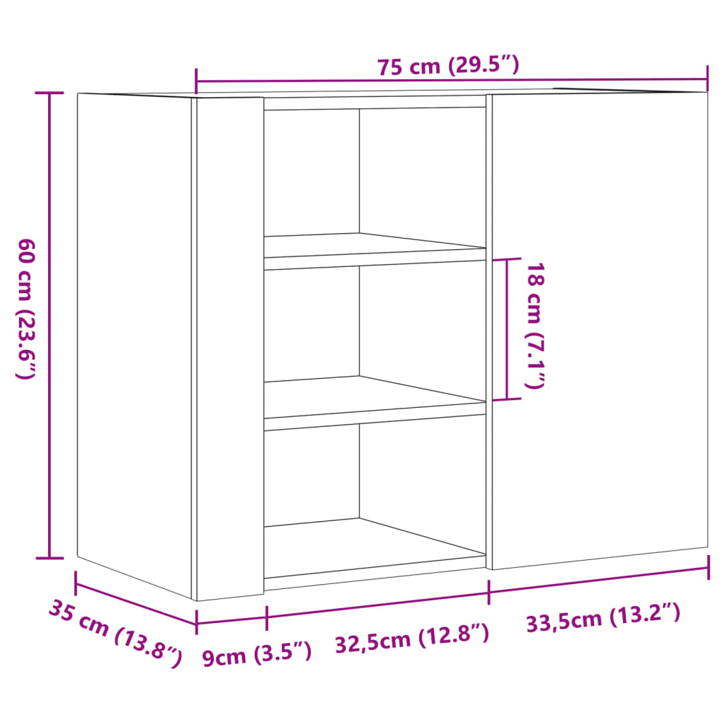 Armoire murale sonoma gris 75x35x60 cm bois d'ingénierie - XIOS