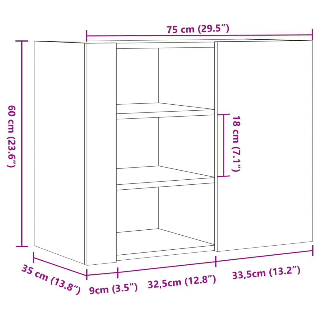 Armoire murale chêne marron 75x35x60 cm bois d'ingénierie - XIOS