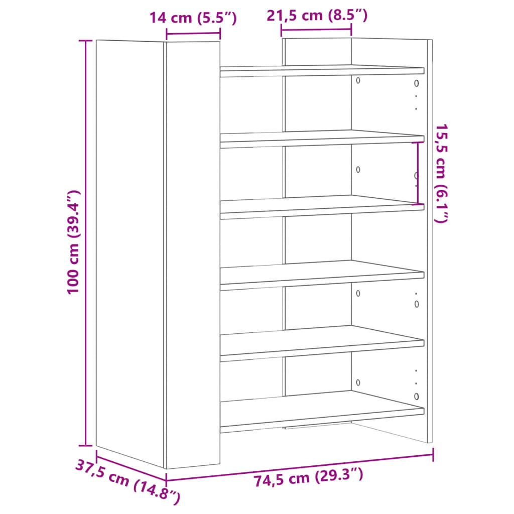 Armoire à chaussures chêne fumé 74,5x37,5x100 cm - XIOS