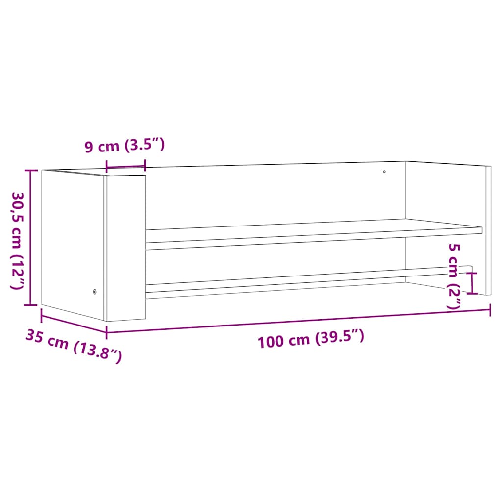 Étagère murale noir 100x35x30,5 cm bois d'ingénierie