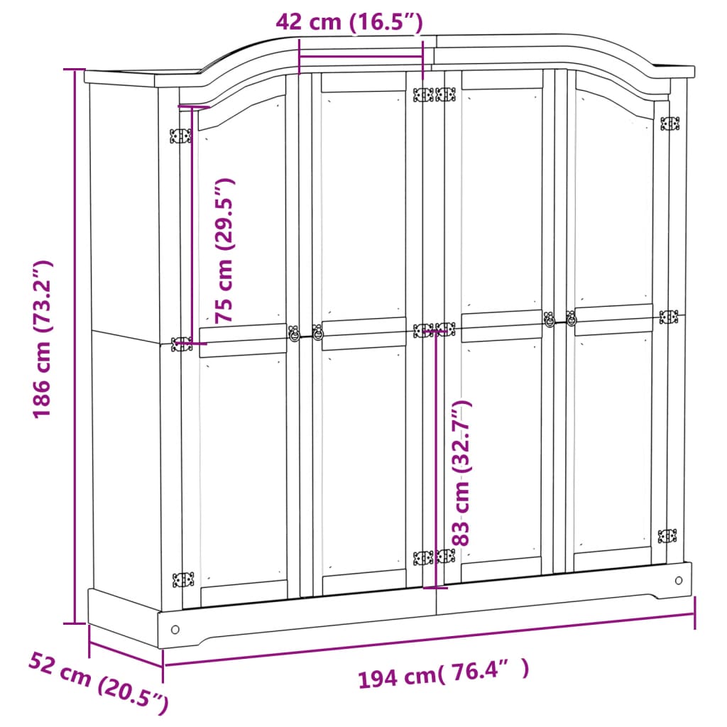 Garde-robe Corona 194x52x186 cm bois de pin massif - XIOS