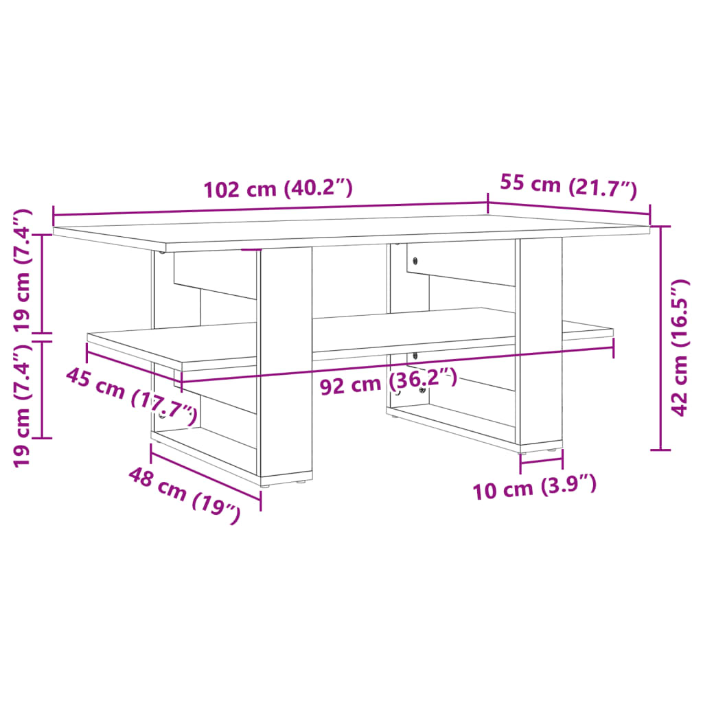 Table basse gris béton 102x55x42 cm bois d'ingénierie - XIOS
