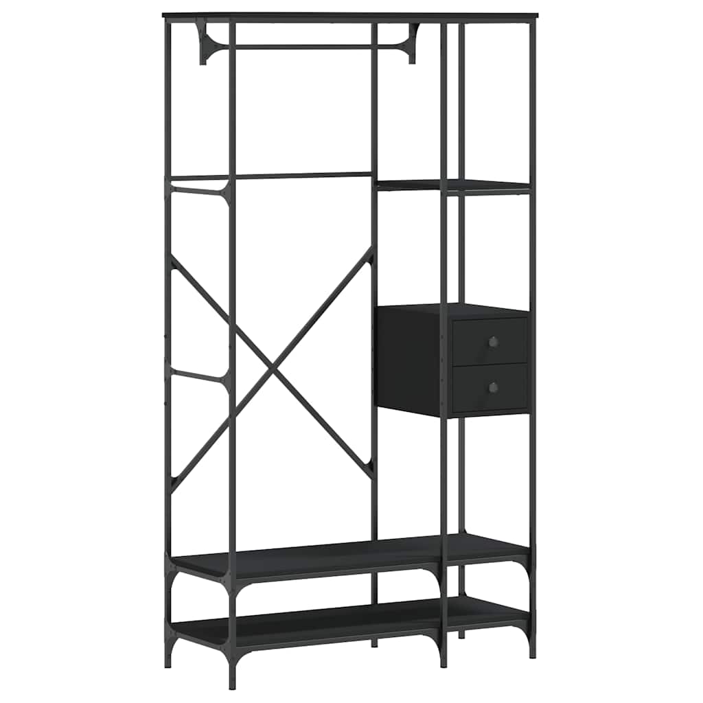 Porte-vêtements avec étagères noir bois d'ingénierie - XIOS