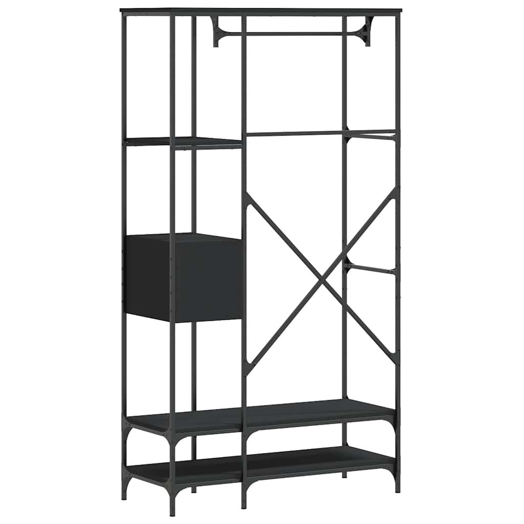 Porte-vêtements avec étagères noir bois d'ingénierie - XIOS