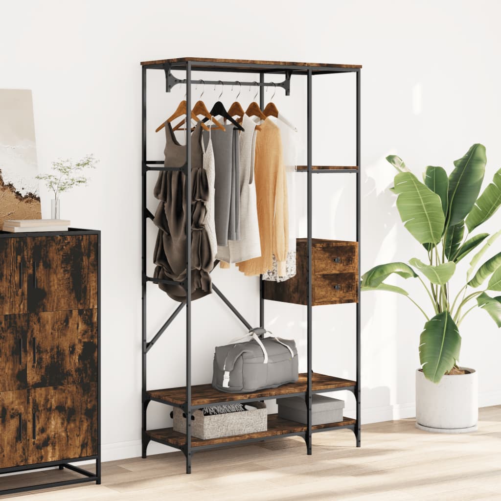 Porte-vêtements avec étagères chêne fumé bois d'ingénierie - XIOS