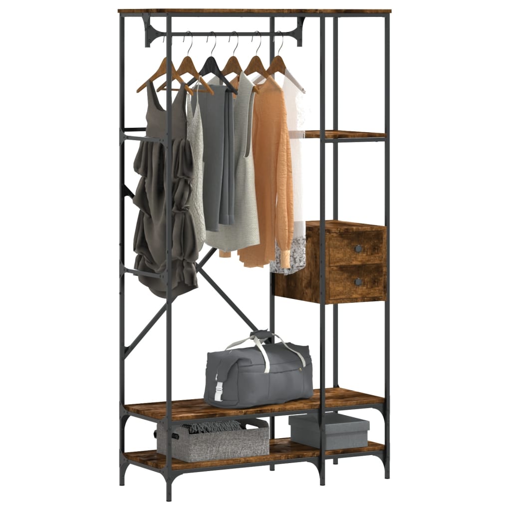 Porte-vêtements avec étagères chêne fumé bois d'ingénierie - XIOS