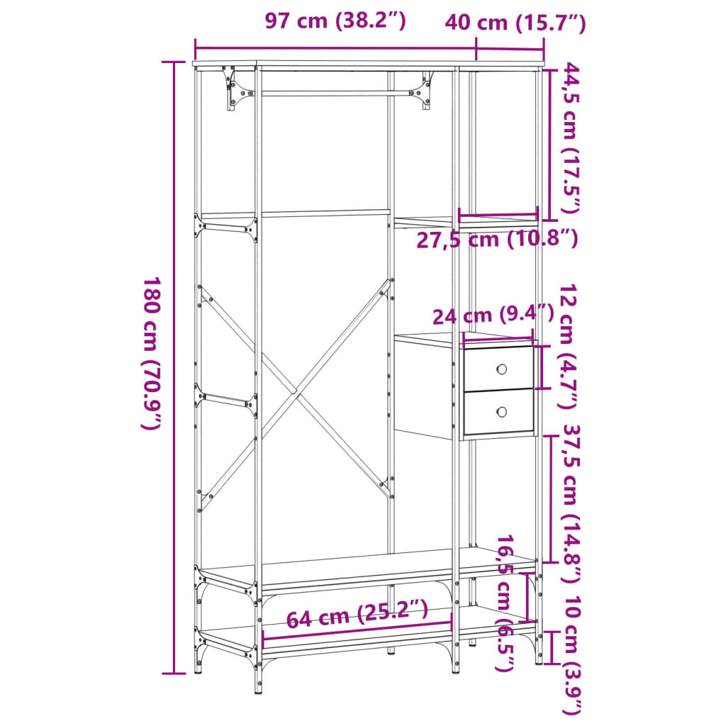 Porte-vêtements avec étagères sonoma gris bois d'ingénierie - XIOS