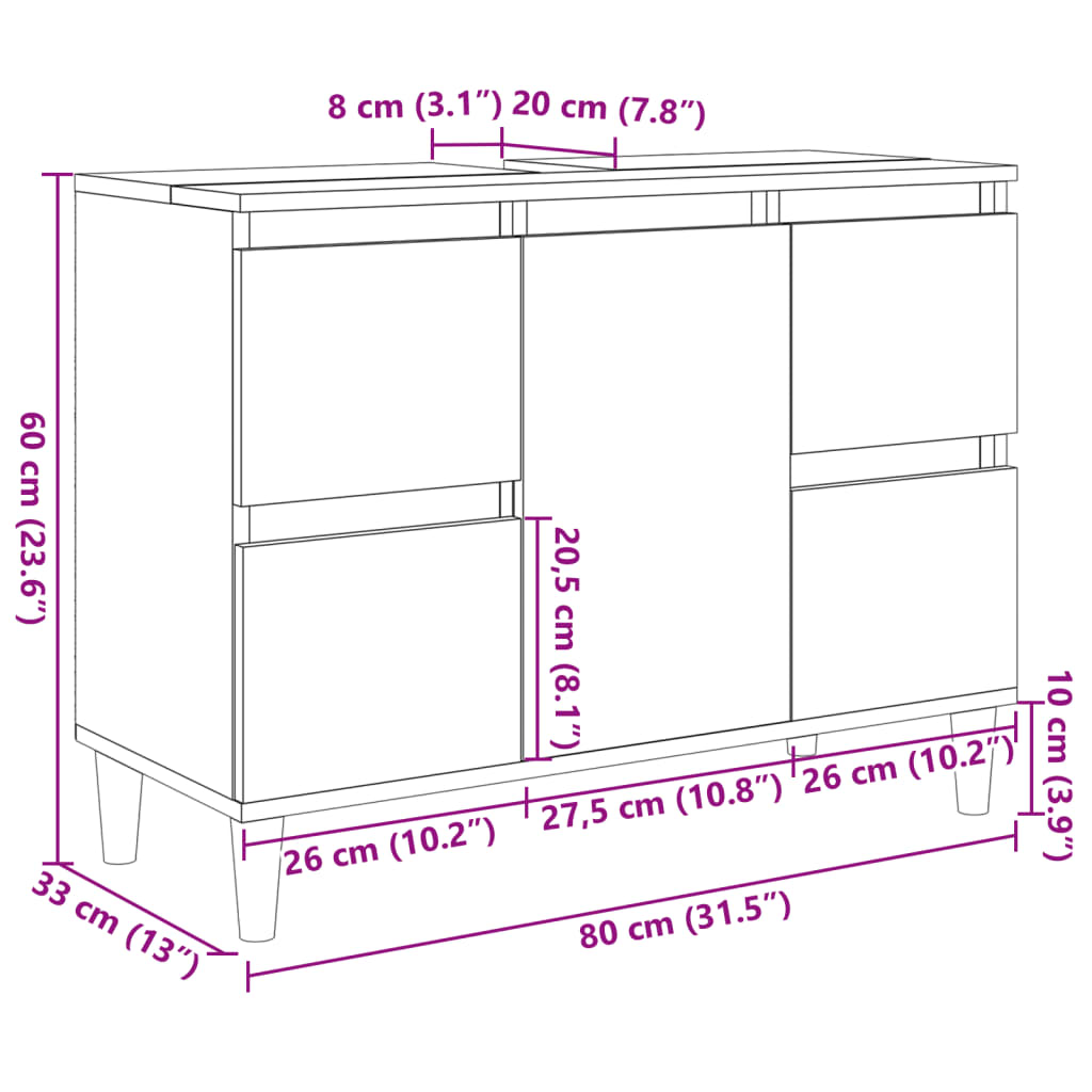Meuble d'évier chêne sonoma 80x33x60 cm bois d'ingénierie - XIOS