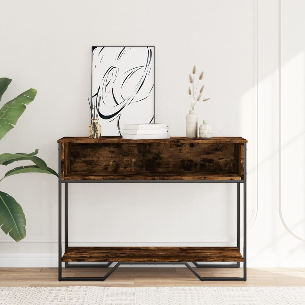 Table console chêne fumé 100x35x74,5 cm bois d'ingénierie - XIOS