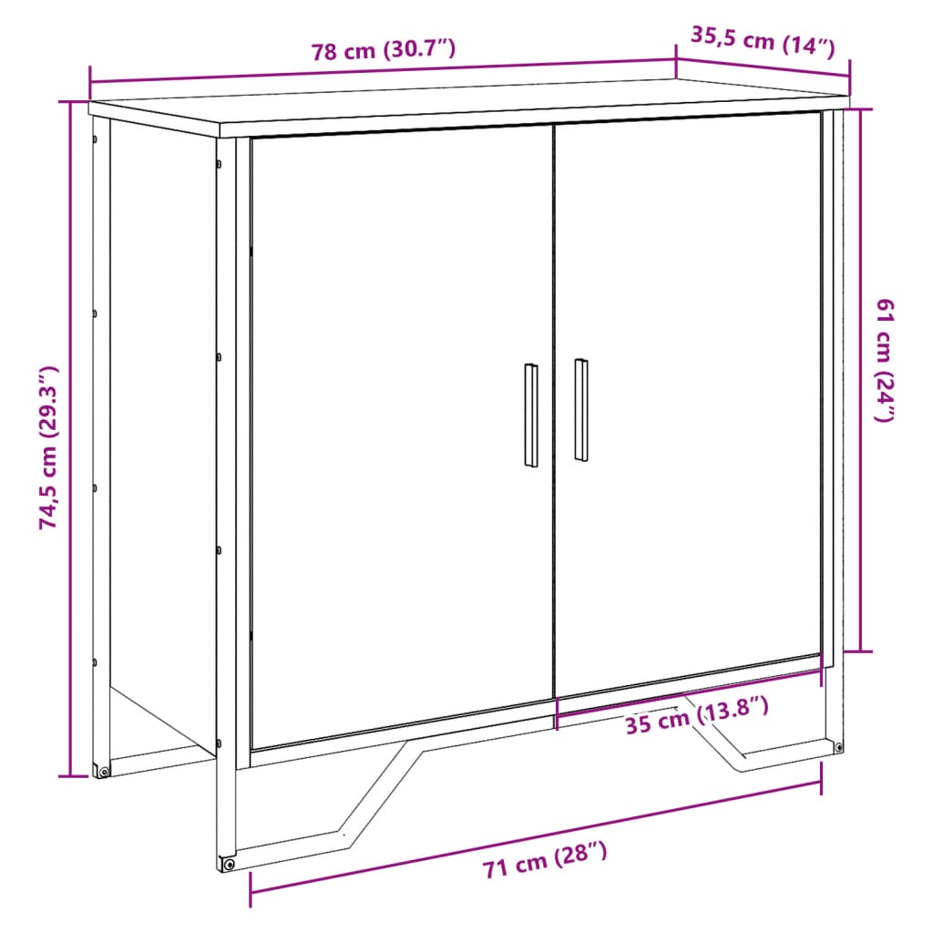 Buffet sonoma gris 78x35,5x74,5 cm Bois d'ingénierie - XIOS