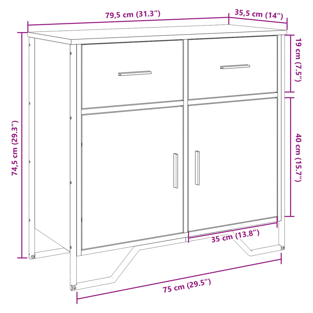 Buffet chêne fumé 79,5x35,5x74,5 cm bois d'ingénierie - XIOS